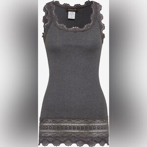 Rosemunde Vintage Lace Silk tank Top y2k Dark Grey Melange longline grunge